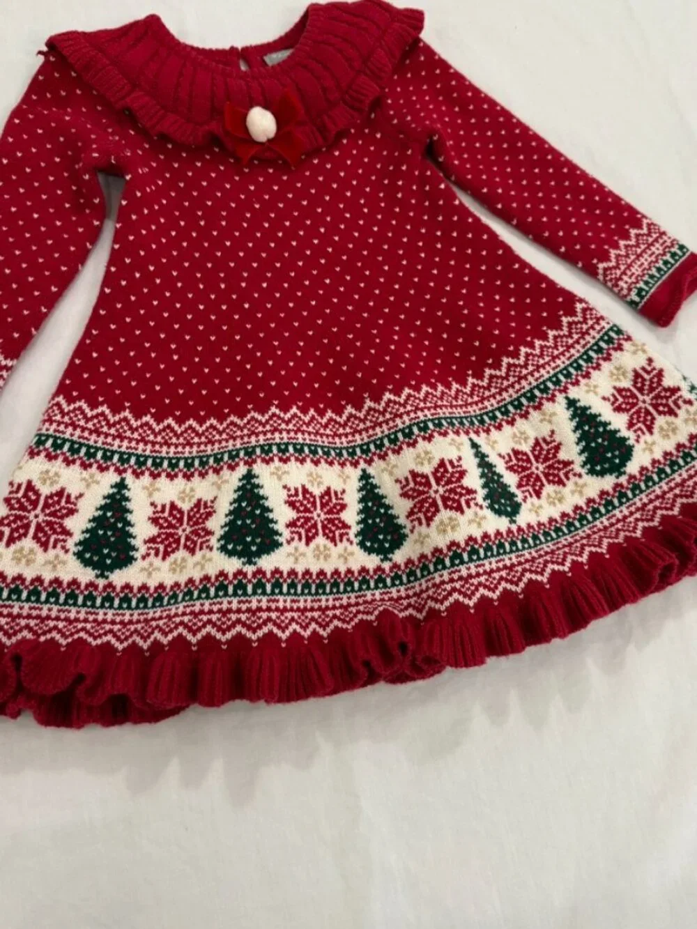 Tahari Baby Girls 24M Christmas Sweater Dress Fair Isle Red Holiday